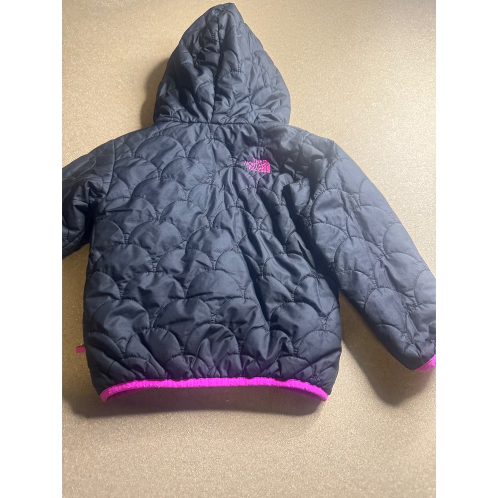 The North Face Toddler 3T Reversible Quilted Jacket Black Purple Floral Hooded - Picture 4 of 6